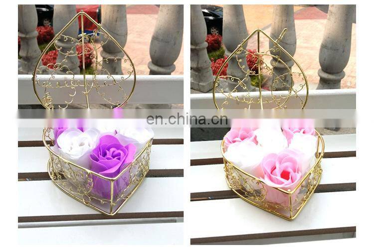 6pcs Soap Rose Flowers Gift Box Iron Basket Small Bouquets Gift Box Heart Shape Christmas Wedding Party Valentine's Day Gifts