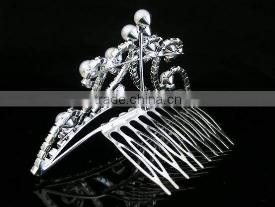 crystal bridal wedding crown with pearl hair comb tiaras, fashion wedding crown