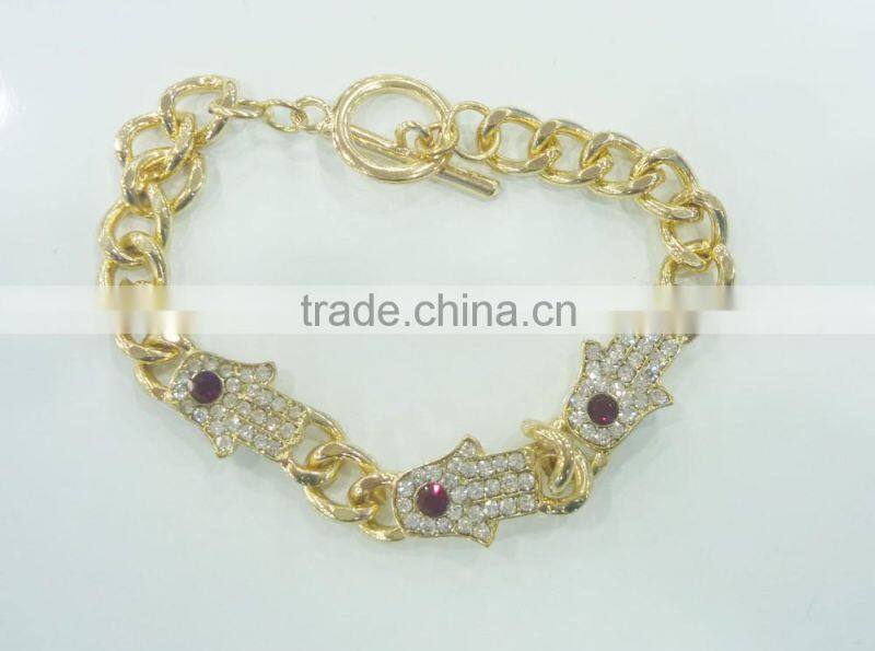 FASHION HAMSA HAND CHAIN BRACELET WITH GLASS RHINESTONE