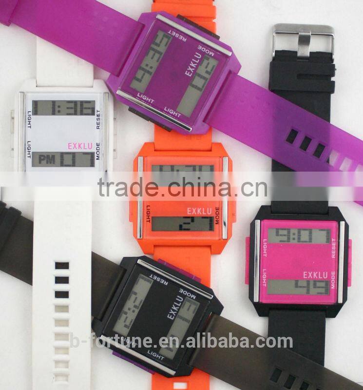 BFLV7_PU Purple Color 2 display LCD plastic thin digital watch