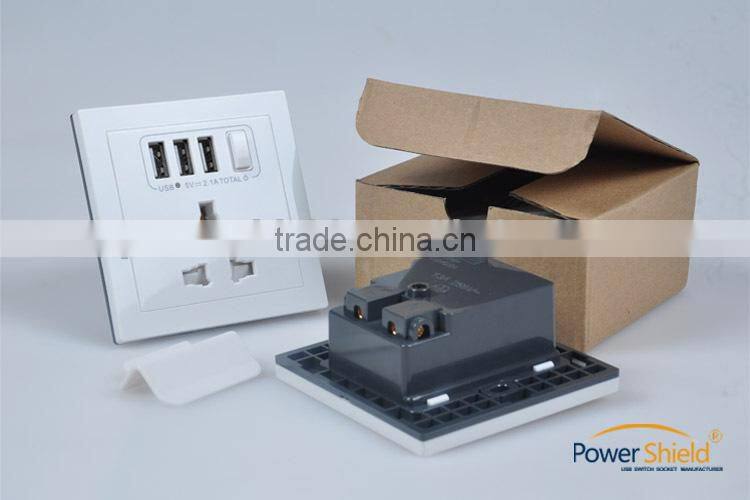International Universal /Middle East Double USB Wall Socket 250V 16A Brush Finishing Charging for iPhone 6s