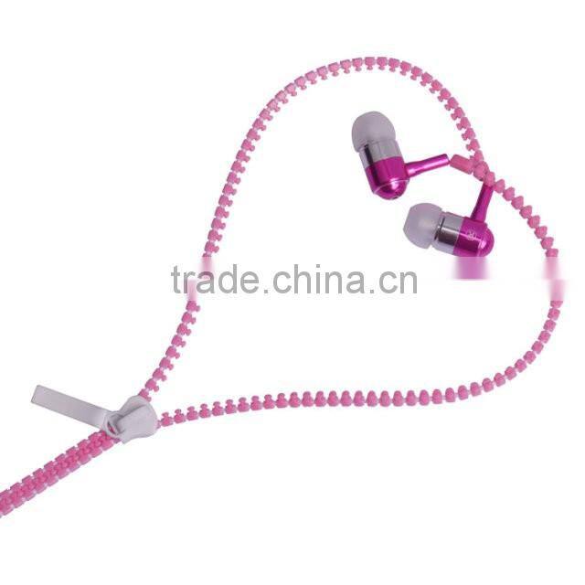 Factory price of zipper earphones high colorful zip earphones zipper earphone, zip earphone, china earphone