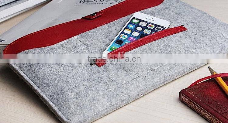 wool felt bag for microsoft surface pro 3 made of grey wool felt and leather