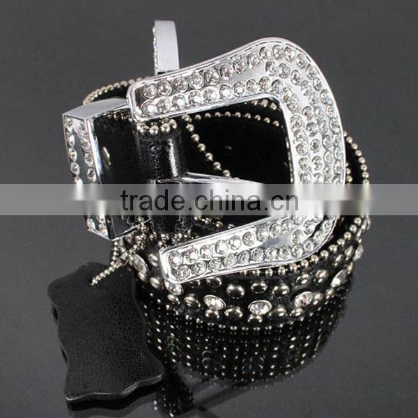 Wholesale Women's Fashion Trendy Rhinestone Cross Brown Leather Belt