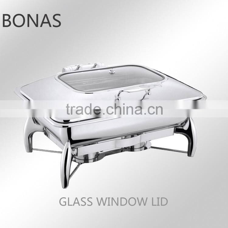 Delux stainless steel full size hydraulic induction chafing dish mechanical hinge chafer with glass lid