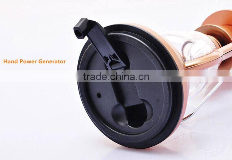 Rechargeable LED solar camping lamp with hand crank