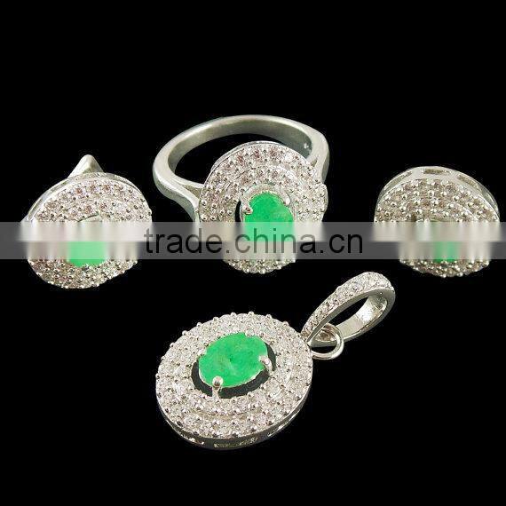 Sterling Silver Pendant,Sterling Silver Ring,Sterling Silver Earring,Silver Set Jewelry Set Zircon set Natural Emerald Sapphire
