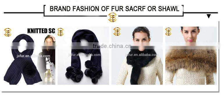 Fashion 2016 Genuine Rabbit Fur Knitted Women Scarf with Fur Trim Tassel