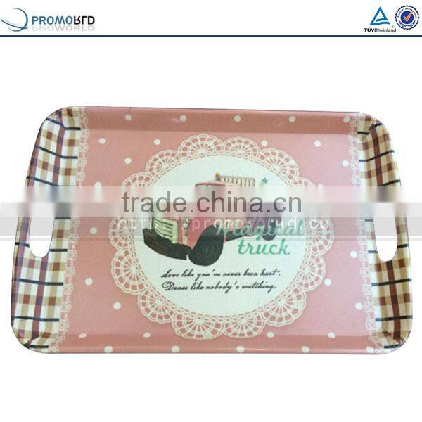 Eco-friendly Bamboo Fiber Custom Printed Square Carrying Serving Tray With Handles