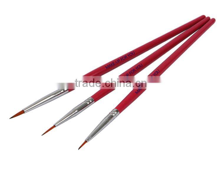 Red wood handle nail art pointed end brush nail art brush 3 point set