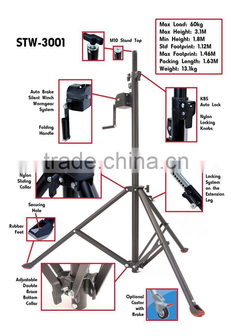 good quality winch-up lighting stand height 3m load 60kg t-bar tripod dj lighting stand