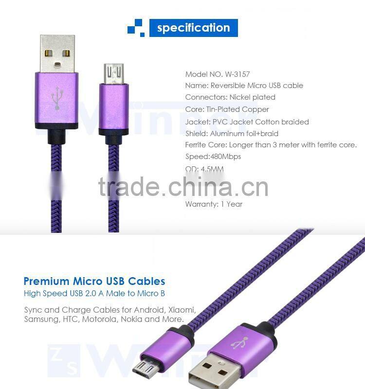 3.3 ft(1M) High Speed Aluminum Shell Nylon Braided USB 2.0 A Male to Micro USB Male Cable