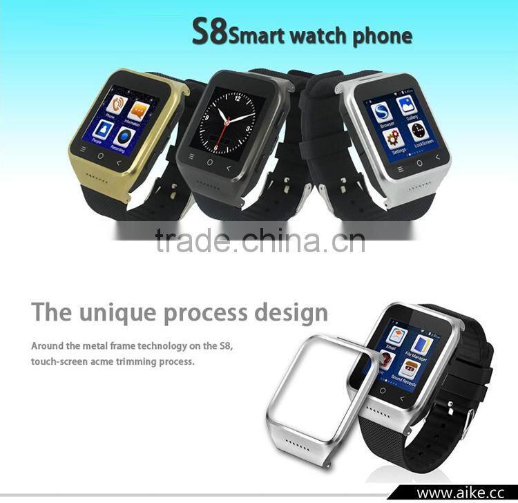 S8 Smart Watch Phone Bluetooth 4.0 Android 4.4 Wifi 3G WCDMA Dual Core MTK6572 512MB 8GB GPS 5.0MP Camera Wrist watch Smartphone