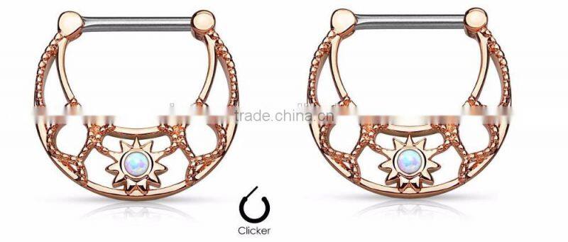 Nipple Rings Clickers Opal Set Stainless Steel Body Jewelry