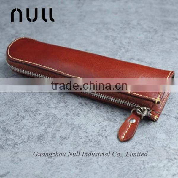 Genuine leather pen holder box with zipper