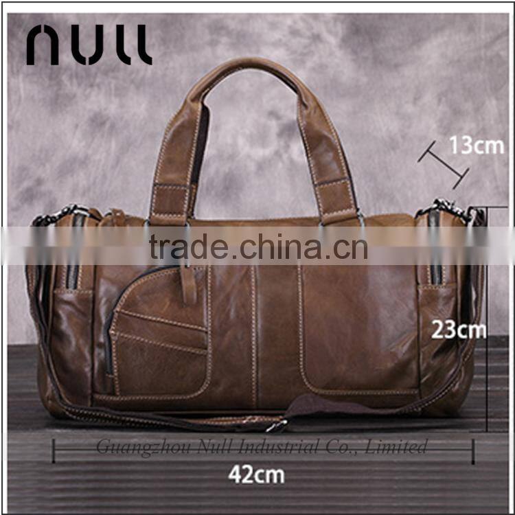 New stylish promotional custom waterproof vintage oil genuine leather travel duffle bag for men
