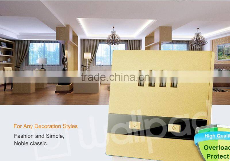 2015 New Products Wallpad Gold PC110~250V Electrical LED 4 Usb Charger Ports USB Power Wall Light Socket