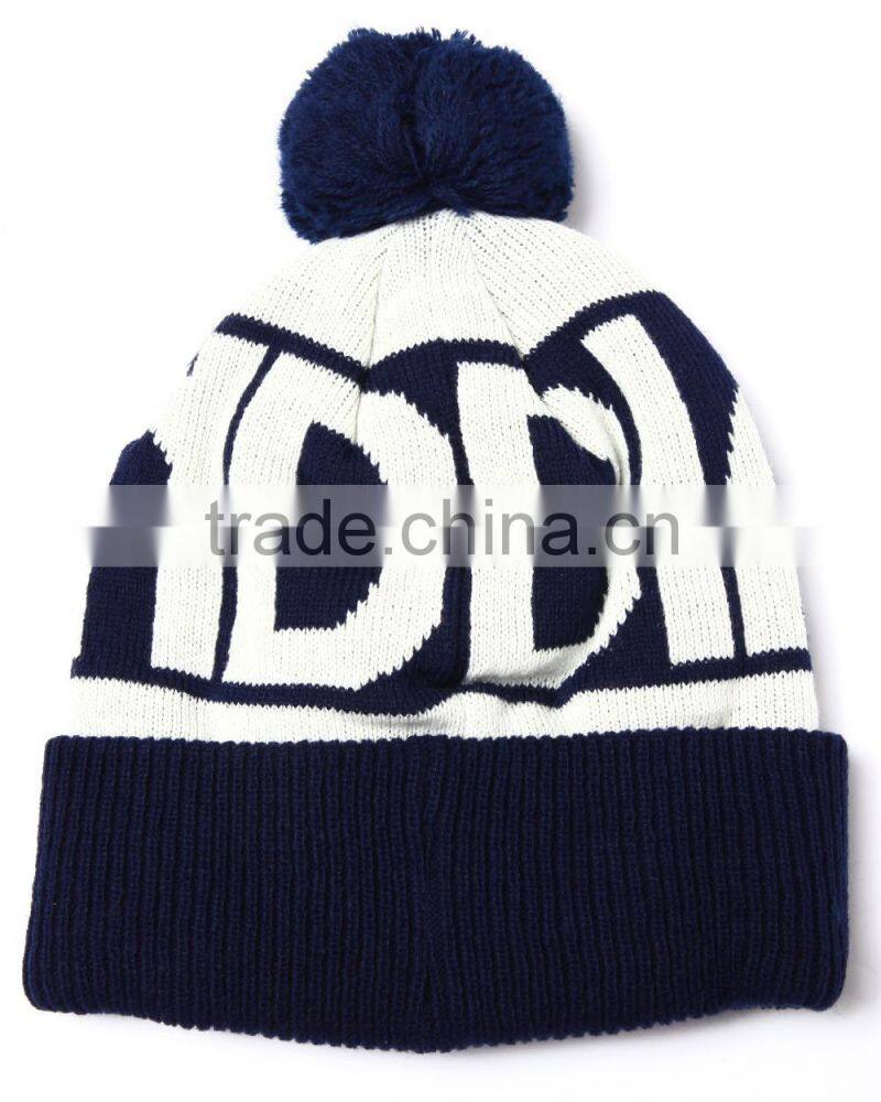 Custom Pompom Beanie Hats Jacquard Knitted Beanies with Top Ball