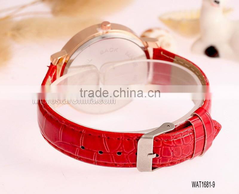 Elegant Women Quicksand Faux Leather Band Bracelet Round Dial Analog Wrist Watch