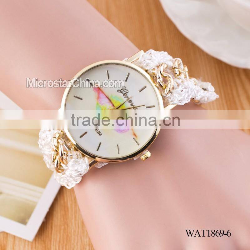 Women New Classic Geneva Ethnic Braided Analog Quartz Chain lips watch strap