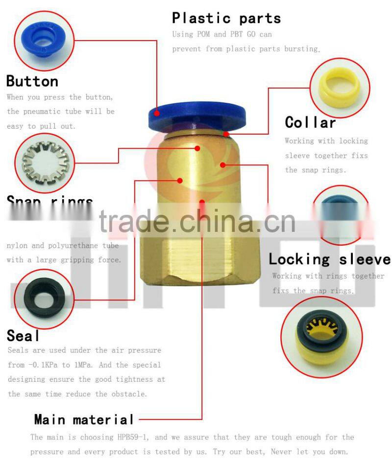 shipping from china one touch union straight female 10mm brass with nickel plated coupling