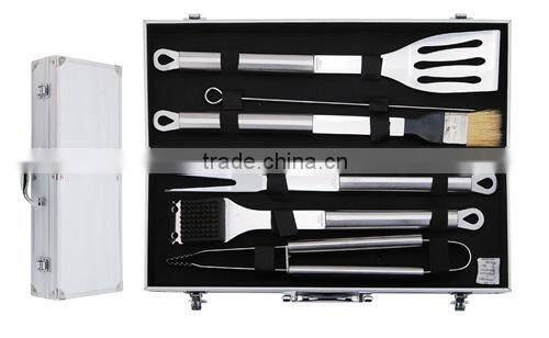 6pcs Bigh Size Stainless Steel Handle BBQ Tool with Aluminum Suitcase