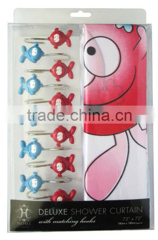 shell style polyester shower curtain with resin hooks