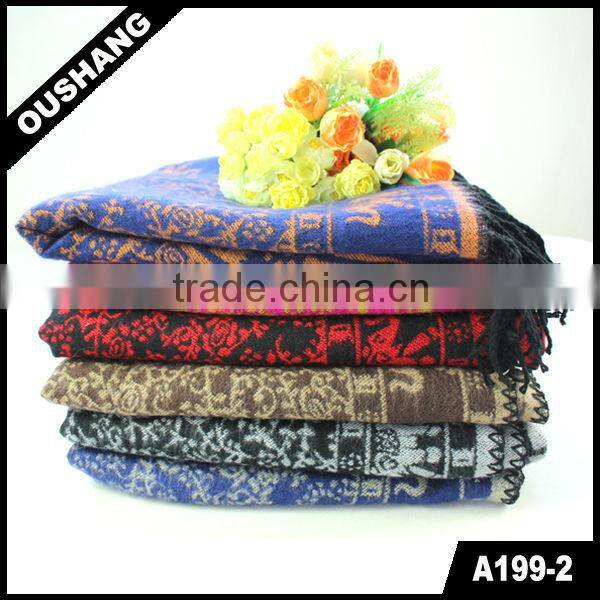 A199-2-D Coffee Square Shawl Scarves With Tassel Home Decor
