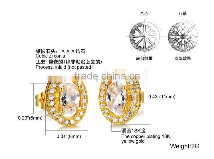 KSTONE fashion gold plated big green rhinestone stud earrings