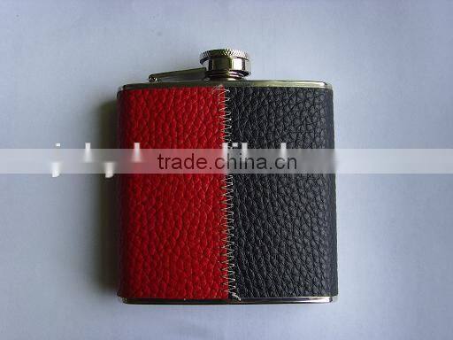 Stainless steel hip flask with leather wrap
