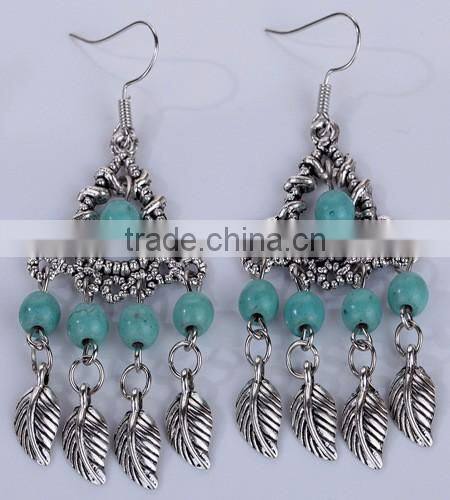 Retro national wind jewelry tassel leaves pendant earrings turquoise earrings ebay Home selling for OEM / ODM