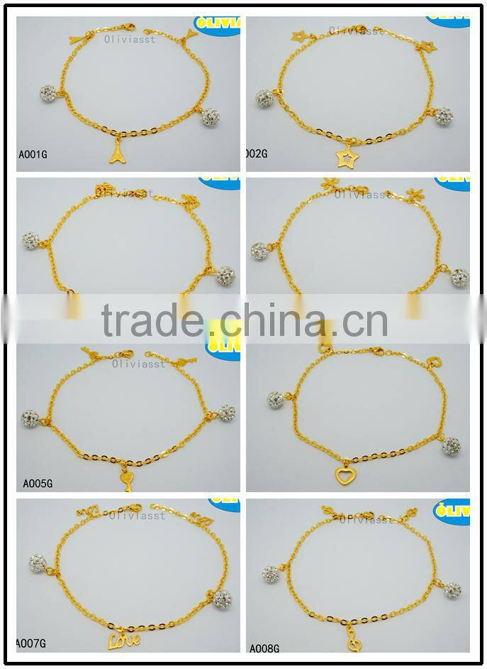 Olivia Jewelry Fashion Custom Wholesale Stainless Steel Stone Gold Anklets For Women