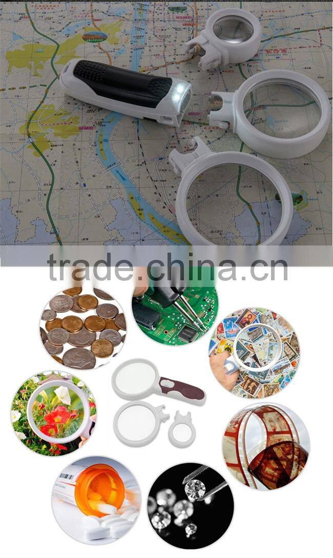 BIJIA LED Illuminated HandheldMagnifier Magnifying Glass with Interchangeable Lenses - 2.5X 5X and 16X Magnification