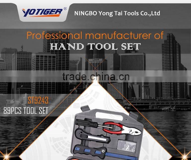 2016 new hand tool sets 6'' slip jonint plier mini hack saw 6'' adjustable wrench fasteners bits