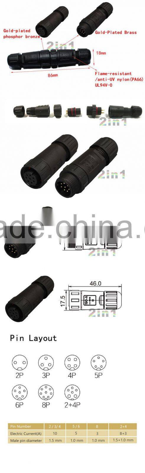 SQ14-8P Solder Cable 3A Nylon Electric IP68 Wire Waterproof Connector