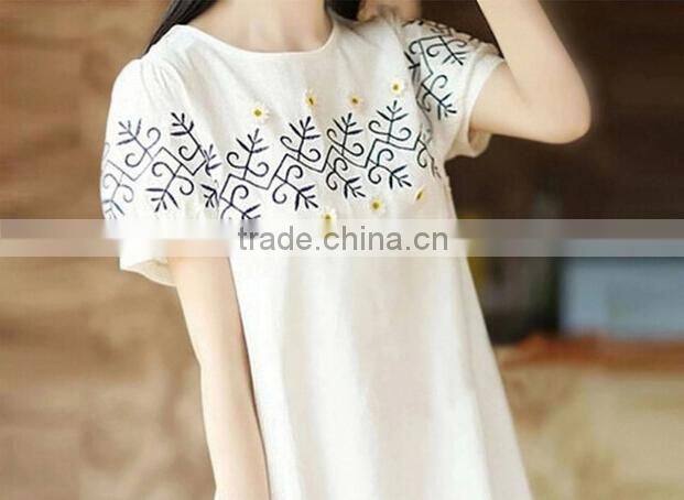 Hot sale cotton and linen white embroidery pregnant women dress, materinity clothes