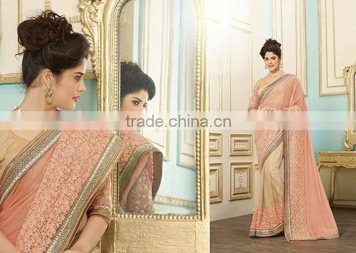 Dark Red Georgette On Fancy Net Saree Online Buy