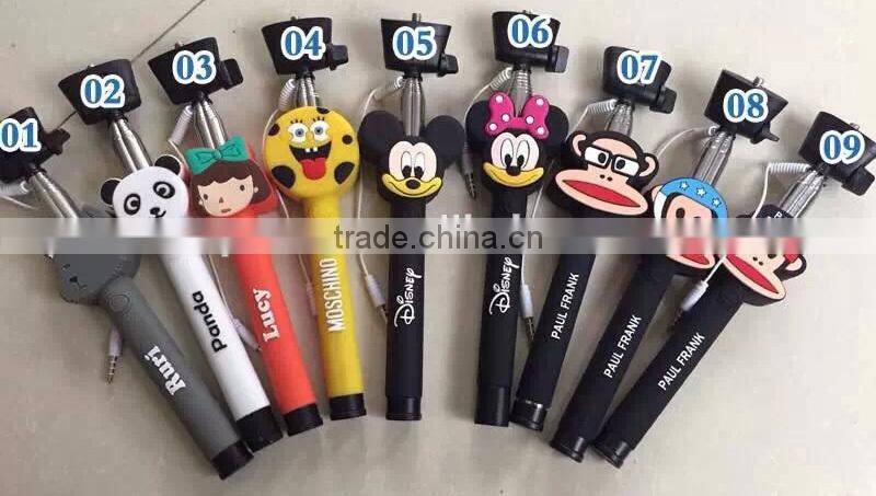 Most popular cartoon shape selfie stick, Colorful Smartphone Monopod Selfie Stick