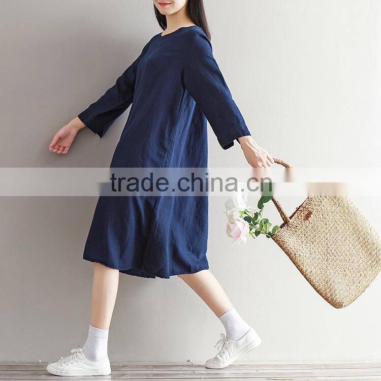 Fashion Autumn Loose Plus Size girl Maxi Dress Novelty Cotton Linen