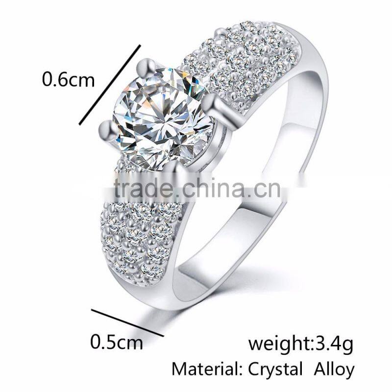 High quality real gold/silver plated alloy diamond jewelry wedding rings