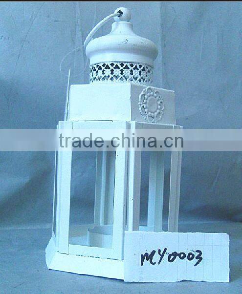 White metal lantern with clear glass wall