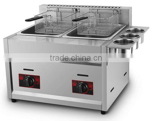 Kitchen Equipment Double Basket Commercial Gas Deep Fryer With Storage Barrel(whatsapp:0086 15039114052)