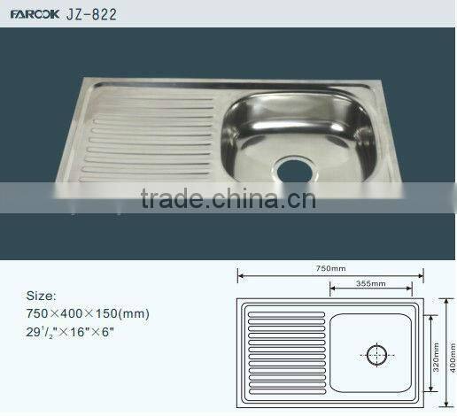 Single bowl single tray 75*40 stainless steel kitchen basin