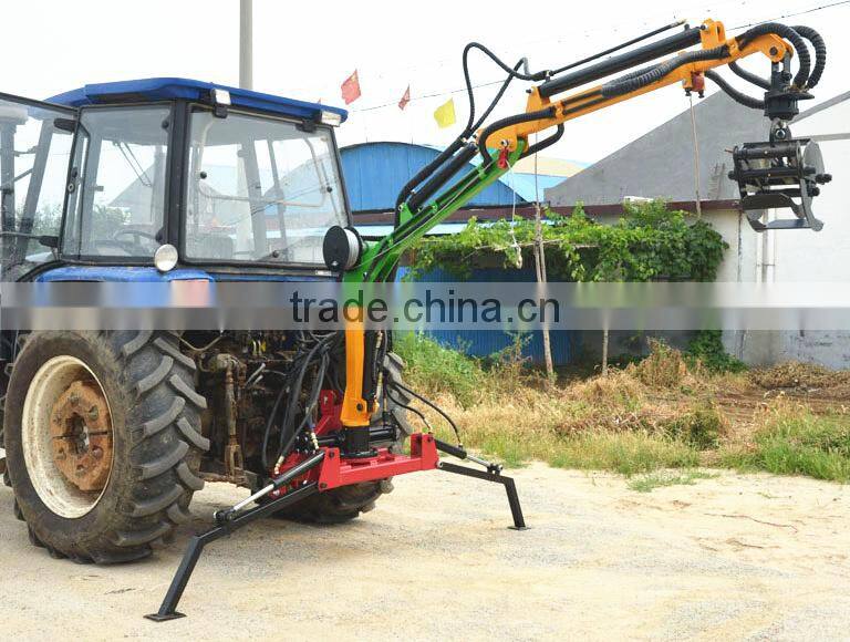 Farm tractor hydraulic driven log crane with control valve