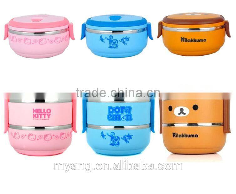 2015 Wholesale cartoon two layer thermal insulation lunch box /lovely thermal insulation lunch box for kid, heat
