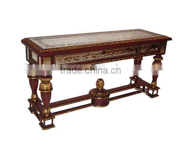 Louis XV Style Wooden Console Table, Exquisite Hand Painted Rectangular Hallway Desk, Classical Wood Carved Console Table