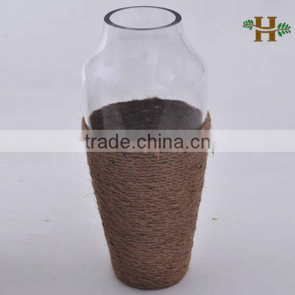 Natural hemp rope decoration Glass Vase,beautiful glass vase