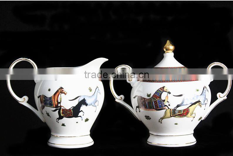 Porcelain 15pcs 17pcs tea set coffee luxury brief 3 horses cup and saucer fashion set bone china tableware marry gift set