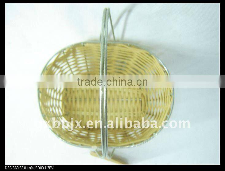 Oval wire basket rattan cane basket with iron handle