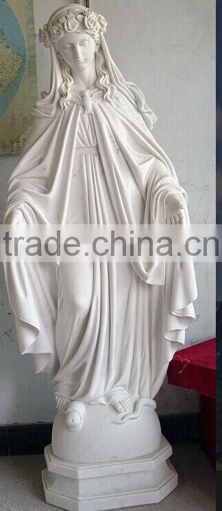 Hand carved white marble stone virgin Mary with baby statue